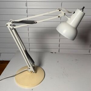 Vintage MCM LUXO Desk Lamp Industrial White w/ Base* TESTED Pixar